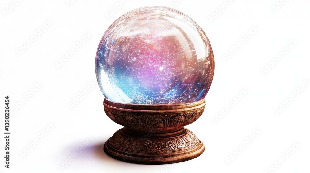 A crystal ball with a view of the cosmos and stand A crystal ball with a view of the cosmos and stand