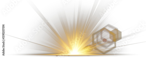 Shimmering light flash erupts with star-dust brilliance. Bokeh particles swirl gently inside solar explosion ring. Glowing flare glistens sharply with radiant white center. Dust sparkle effect floats 