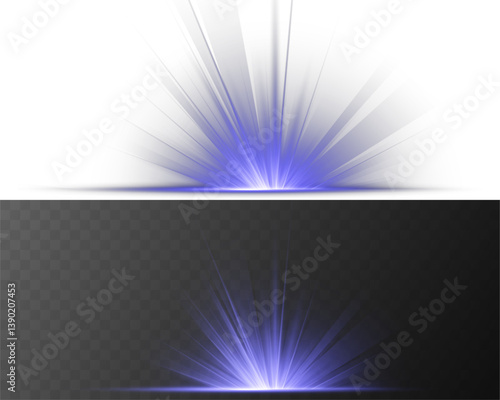 Bright flash explodes with glowing rays on transparent background. Magical sparkles drift gently in radiant light burst. Starburst shines intensely, forming vivid white core flare. Solar flare 
