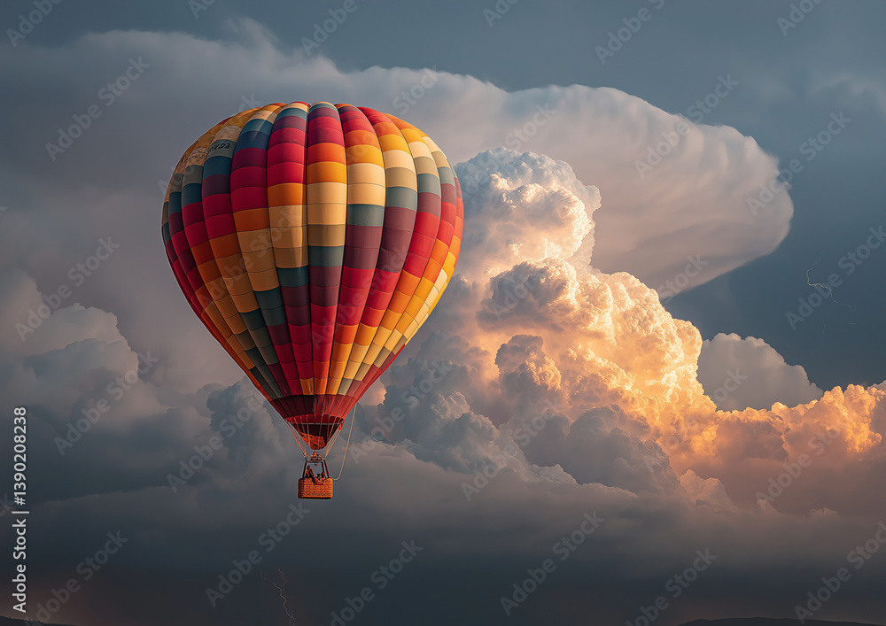 Naklejka premium hot air balloon over cloudy sky