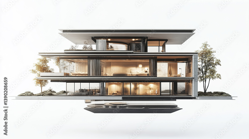 Modern luxury house with 3D architectural details and open layout Modern luxury house with 3D architectural details and open layout