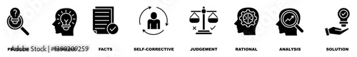 Critical thinking banner web icon vector illustration concept for the analysis of facts with an icon of problem, thinking, facts, self-corrective, judgment, rational, analysis, and solution