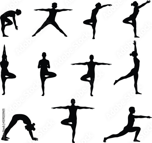 Yoga Pose Silhouettes Vector Pack - Tree, Warrior, Lotus & Downward Dog