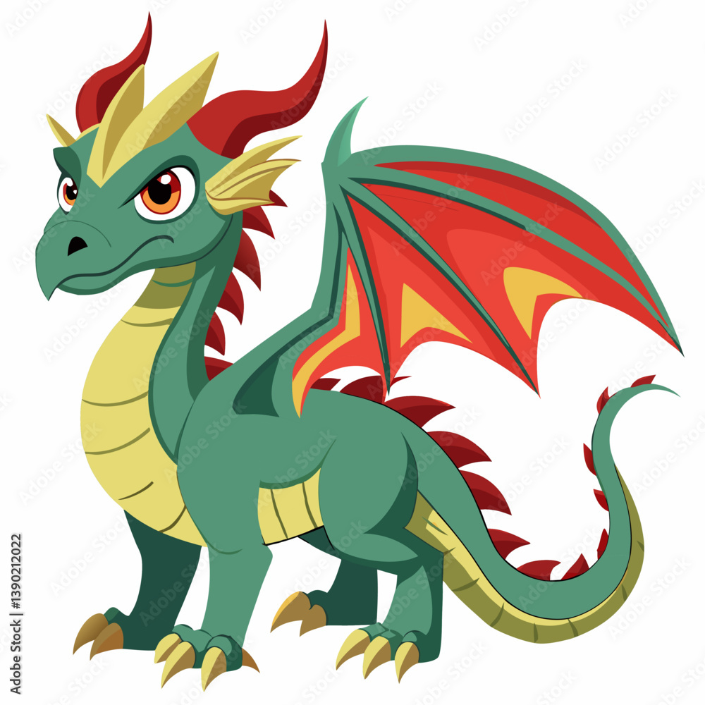 Cartoon green dragon isolated on white background. Side view. Suitable for children's books, sticker, mascot, logo. Vector illustration Cartoon green dragon isolated on white background. Side view. Suitable for children's books, sticker, mascot, logo. Vector illustration