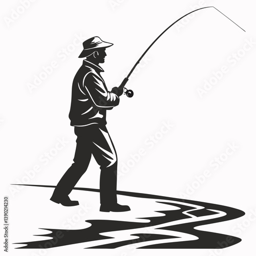fisher vector silhouette black design white background