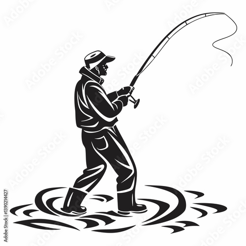 fisher vector silhouette black design white background