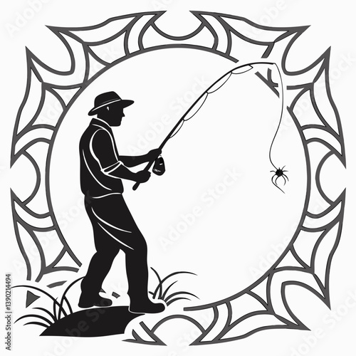 fisher vector silhouette black design white background