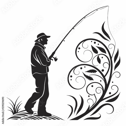 fisher vector silhouette black design white background