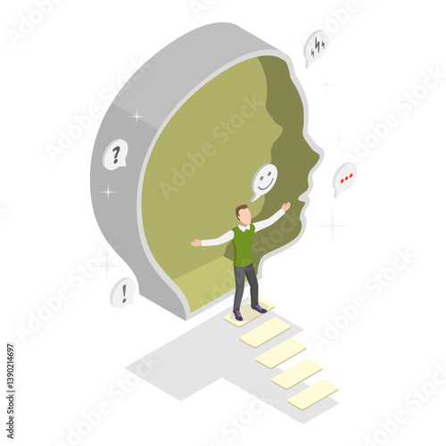 3D Isometric Flat Vector Illustration of Introvert Vs Extrovert, Human Personality Types. Item 1