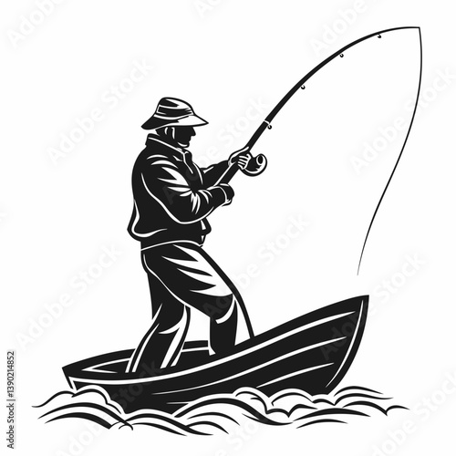 fisher vector silhouette black design white background
