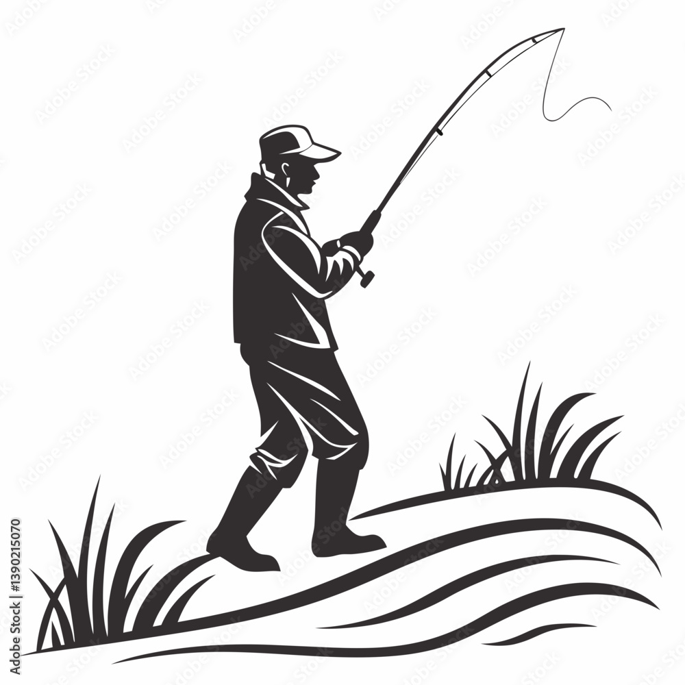 Obraz premium fisher vector silhouette black design white background