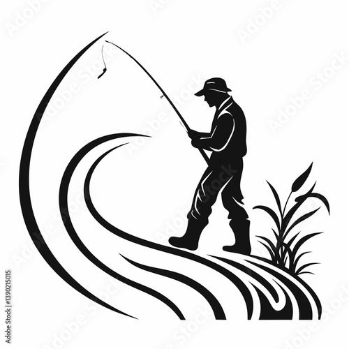 fisher vector silhouette black design white background