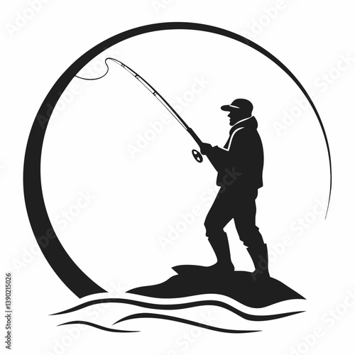 fisher vector silhouette black design white background