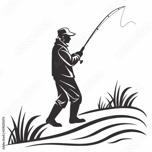 fisher vector silhouette black design white background