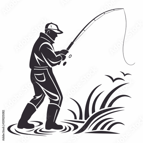 fisher vector silhouette black design white background