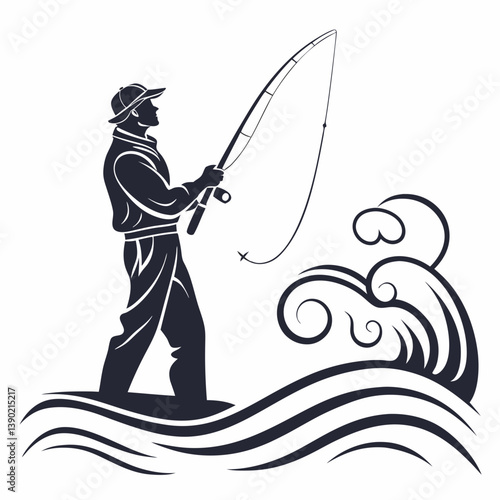 fisher vector silhouette black design white background