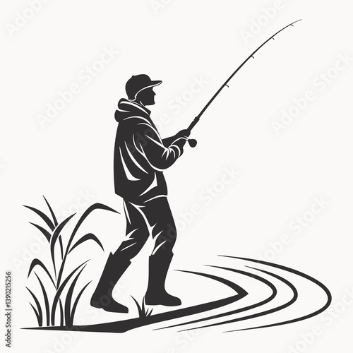 fisher vector silhouette black design white background