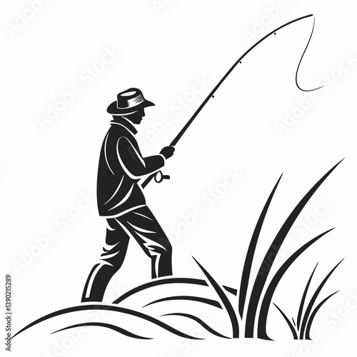 fisher vector silhouette black design white background