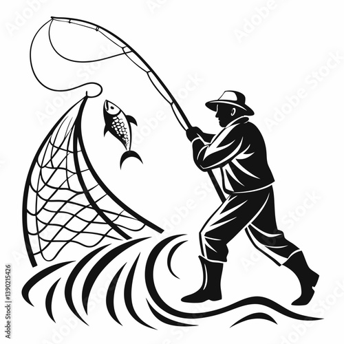 fisher vector silhouette black design white background