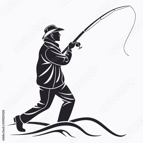fisher vector silhouette black design white background