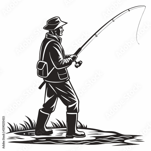 fisher vector silhouette black design white background