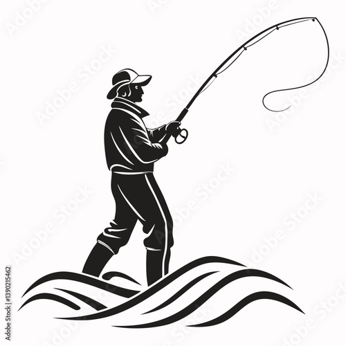 fisher vector silhouette black design white background