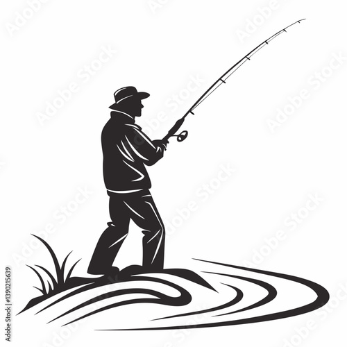 fisher vector silhouette black design white background
