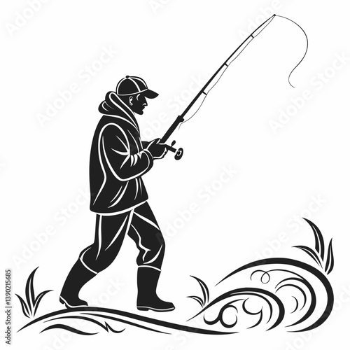 fisher vector silhouette black design white background