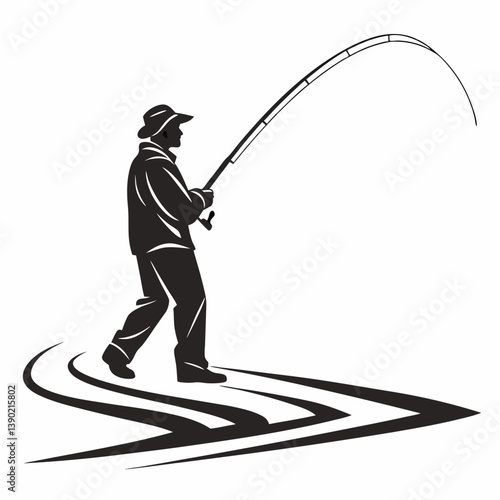 fisher vector silhouette black design white background
