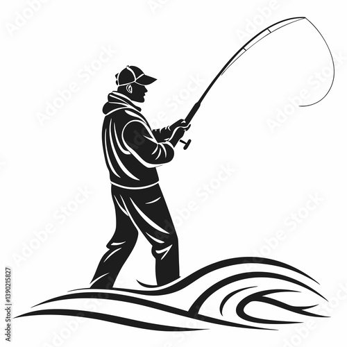 fisher vector silhouette black design white background