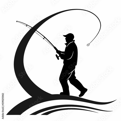 fisher vector silhouette black design white background