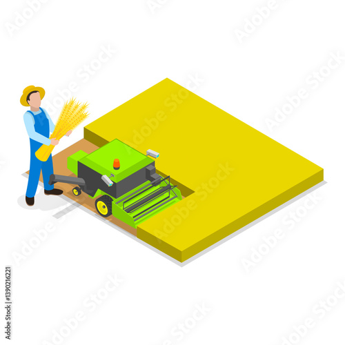 3D Isometric Flat Vector Illustration of Wheat Manufacture Process, Manufacturing Stages. Item 3