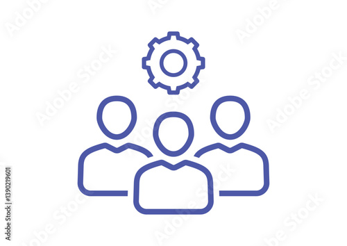 Team management icon , blue outline of people with gear ,vector illustration