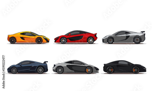 Modern Sports Car Collection Vector Isolated on White Background for Design and Visualization