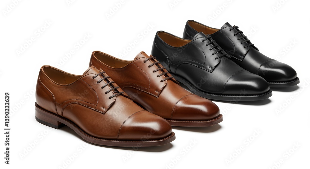 Elegant leather derbies shoes showcased on a pristine white backdrop in minimalist style Elegant leather derbies shoes showcased on a pristine white backdrop in minimalist style