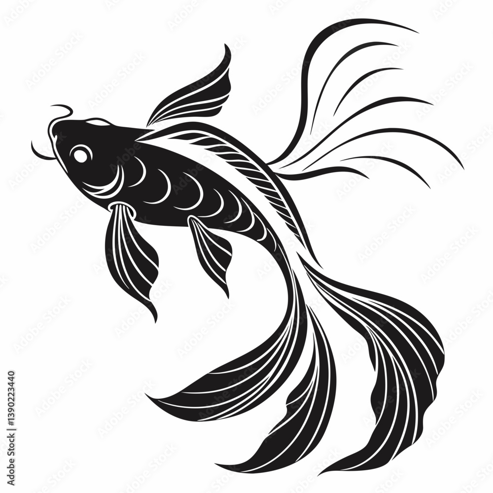Goldfish vector silhouette black design white background Goldfish vector silhouette black design white background