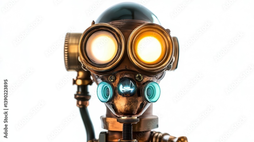 Detailed close up of a mechanical steampunk robot face Detailed close up of a mechanical steampunk robot face