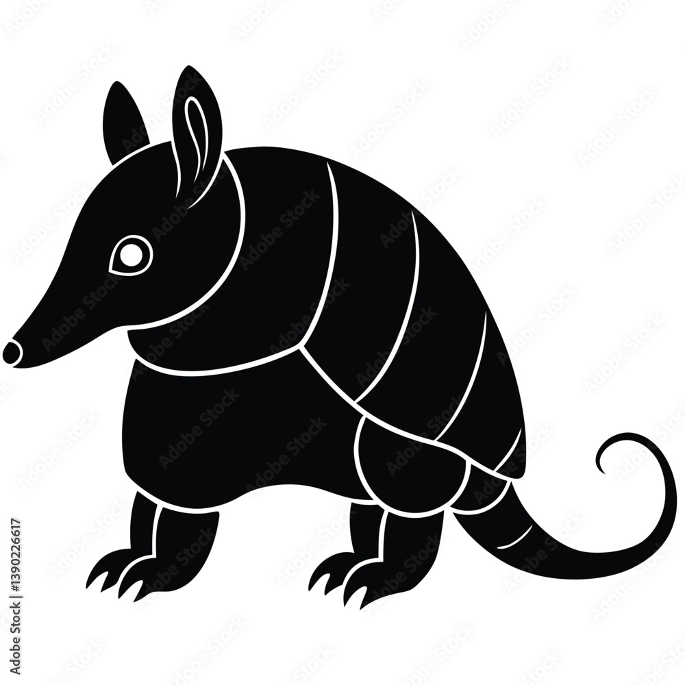 Fototapeta premium Stylized Armadillo Illustration Black And White Vector Graphic Art Design