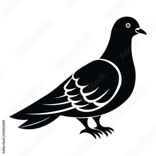 Pigeon black and white silhouette illustration vector design.  