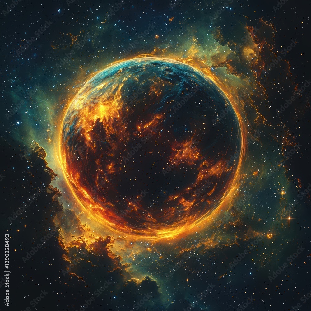 Obraz premium Fiery Nebula Planet A Cosmic Wonder