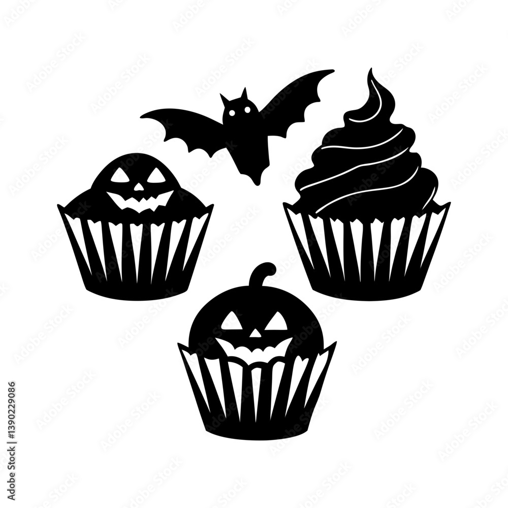 Halloween cupcake designs silhouette illustration Halloween cupcake designs silhouette illustration