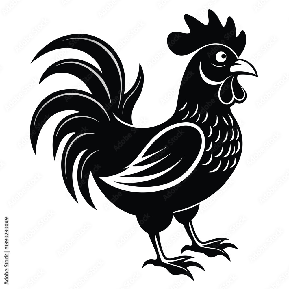 Fototapeta premium Vector Illustration Of Rooster Farm Animal Black And White Graphic Design