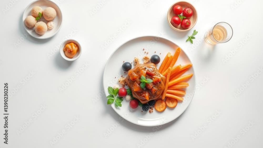 Aromatic Spiced Sauce with Seasonal Fruits and Vegetables, Served with Crispy Breads and a Refreshing Beverage Aromatic Spiced Sauce with Seasonal Fruits and Vegetables, Served with Crispy Breads and a Refreshing Beverage