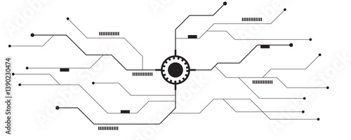 Abstract modern technology futuristic circuit board background. Electronic motherboard with a network of black lines and dots on a white and transparent background.
