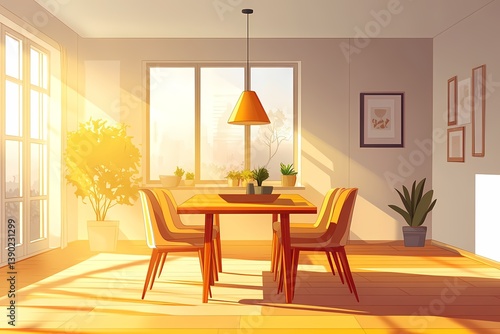 Wallpaper Mural Modern Dining Room Interior Design with Natural Light and Warm Colors in a Sunlit Space Torontodigital.ca