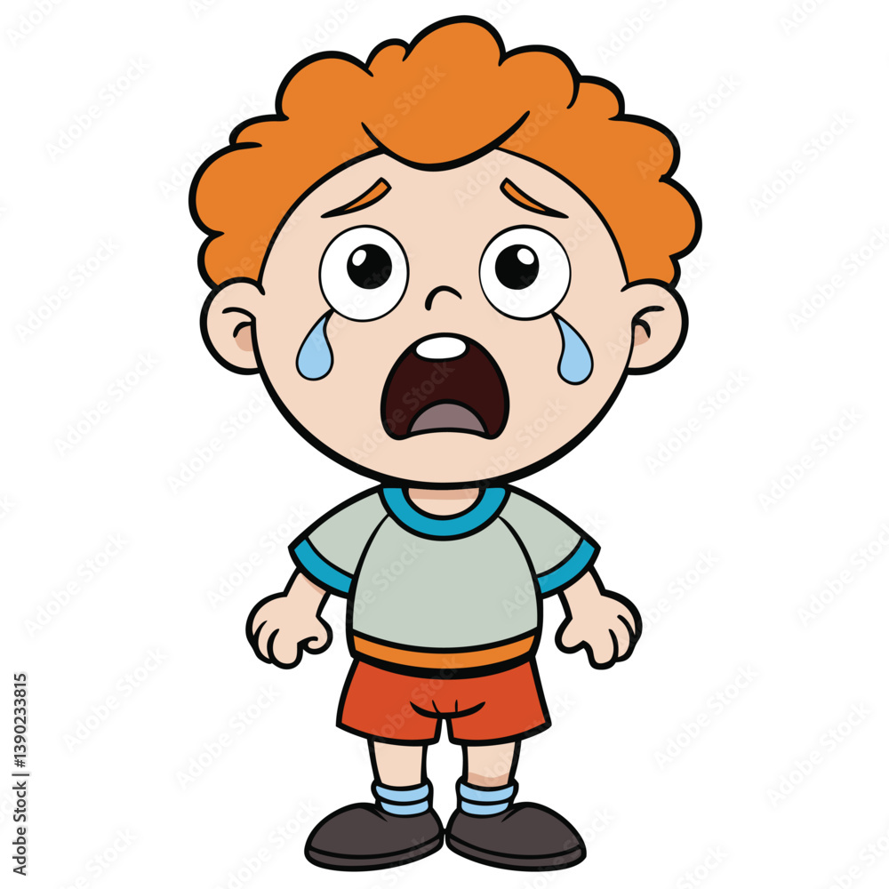 Crying Cartoon Boy Character Feeling Sad With Tears And Emotional Expression Crying Cartoon Boy Character Feeling Sad With Tears And Emotional Expression