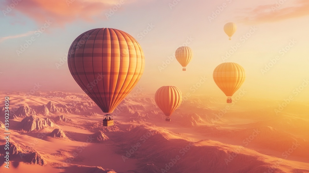 Fototapeta premium Hot Air Balloons over Desert Sunrise