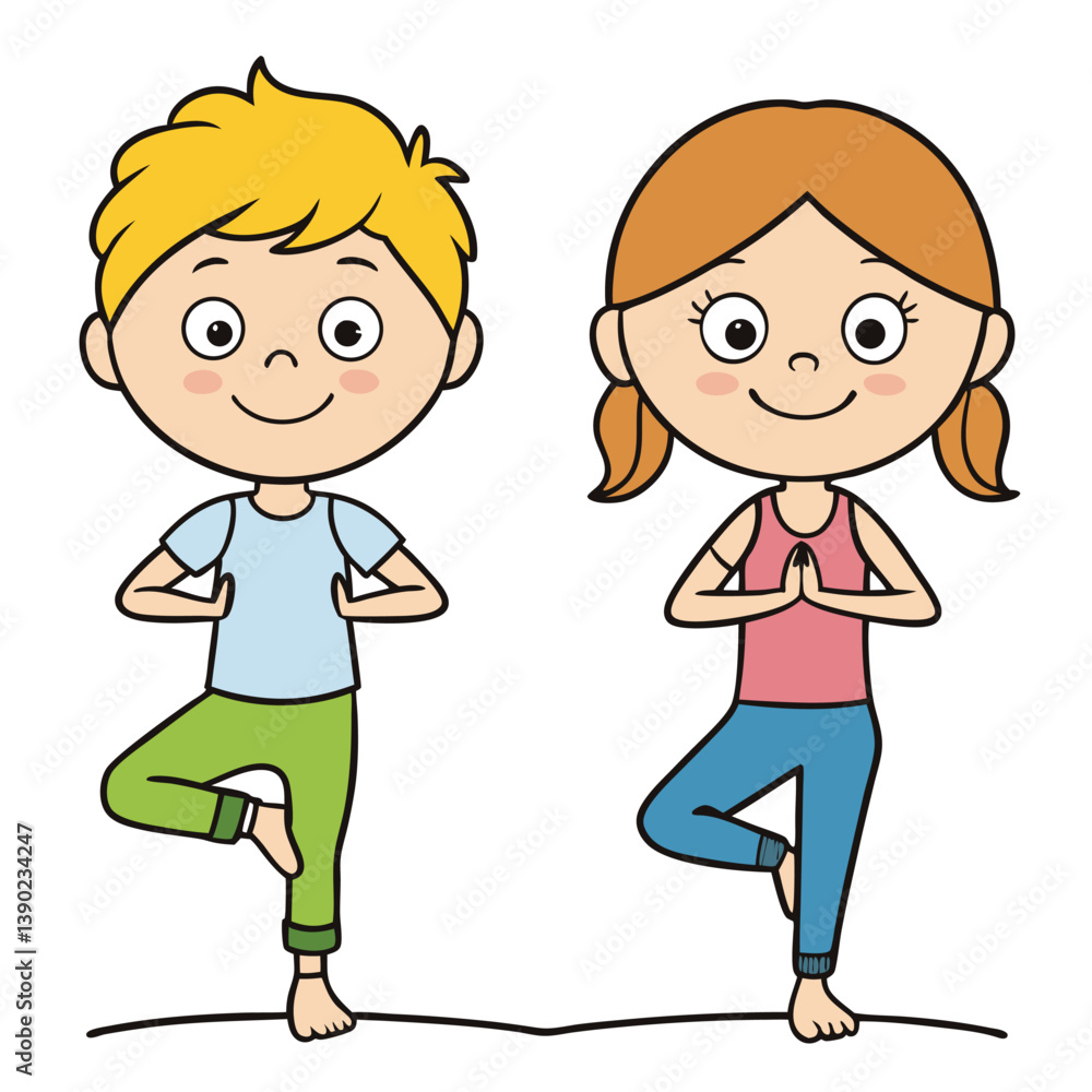 Cartoon Kids Practicing Yoga Poses Vector Illustration For Healthy Lifestyle Cartoon Kids Practicing Yoga Poses Vector Illustration For Healthy Lifestyle
