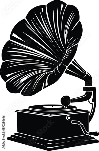 Black and White Gramophone Illustration