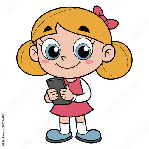 Cartoon Girl Character Using Mobile Phone Communication Technology Illustration Vector